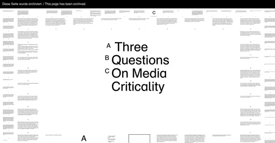 Cover image of "Three Questions On Media Criticality"
